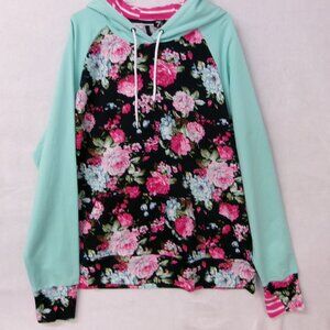 7 degrees Women's Plus 3XL Floral & Striped Hoodie Pullover NWT